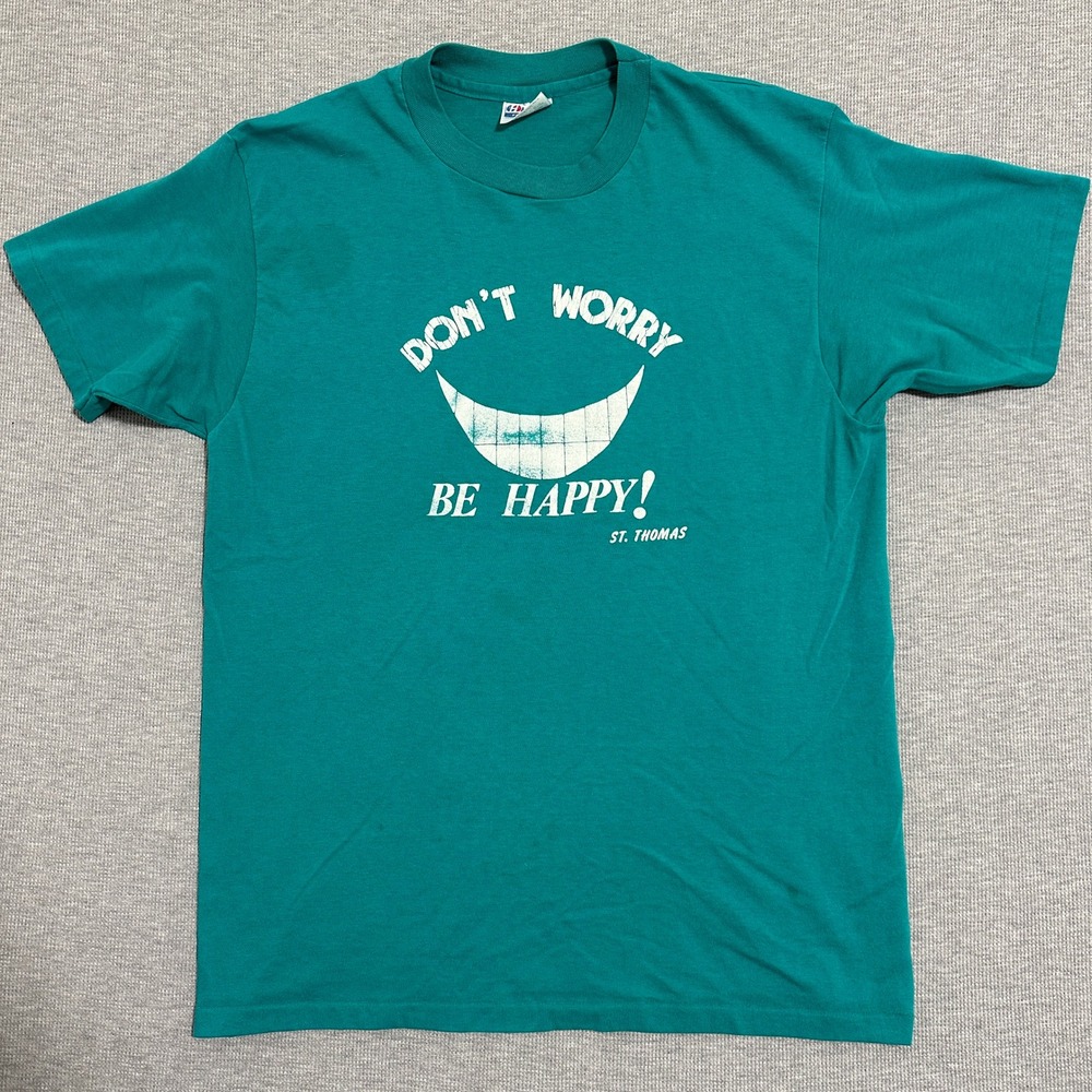 Vintage Don't Worry Be Happy St Thomas Single‎ Stitch Graphic Tee Teal X-Large